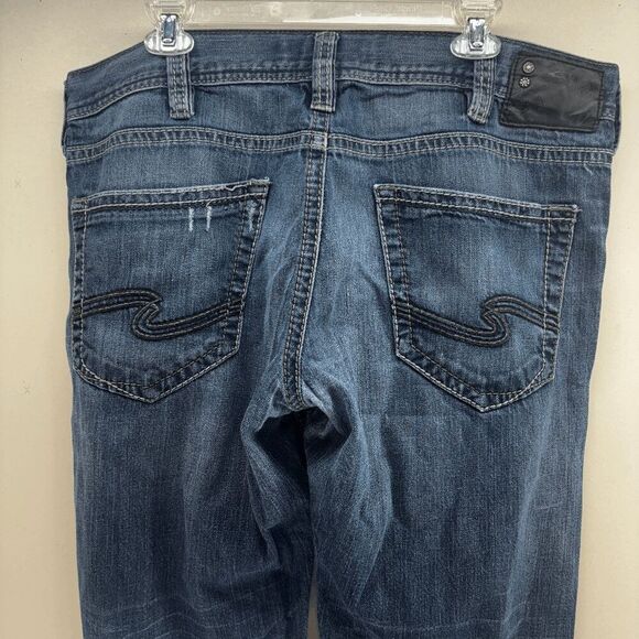 Silver Jeans Mens 38x34 Blue Eddie Relaxed Fit Tapered Leg Faded Dark Wash Denim - Picture 1 of 10